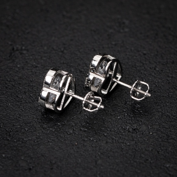 Heart Shaped Womens White Gold 925 Sterling Silver Stud Cz Screw Back Earrings - Picture 4 of 5